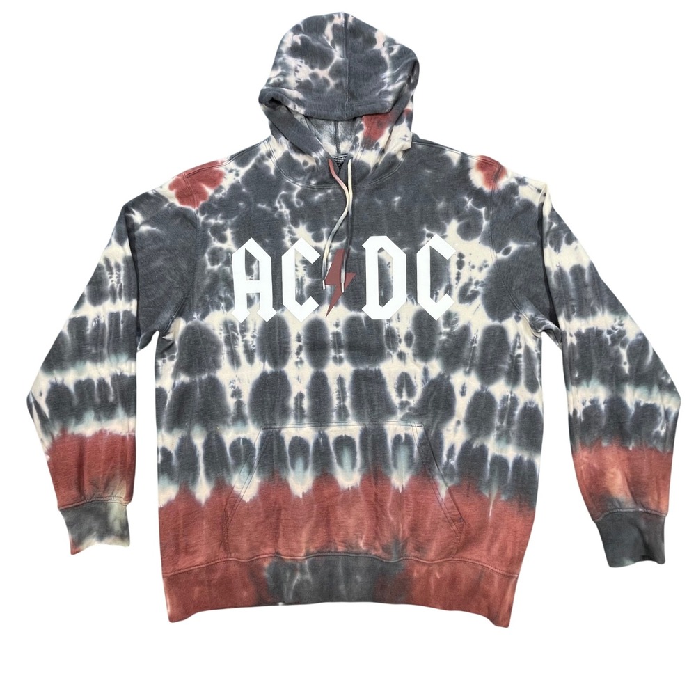 AC/DC Multicolor Tie Dye Graphic Hoodie Band Sweatshirt Mens Size XL